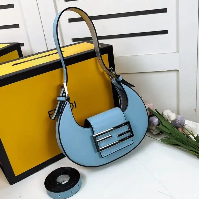 Vintage HOT Leather Bag Mini Blue Sky In Calf Hobo Fendi Cookie 0529